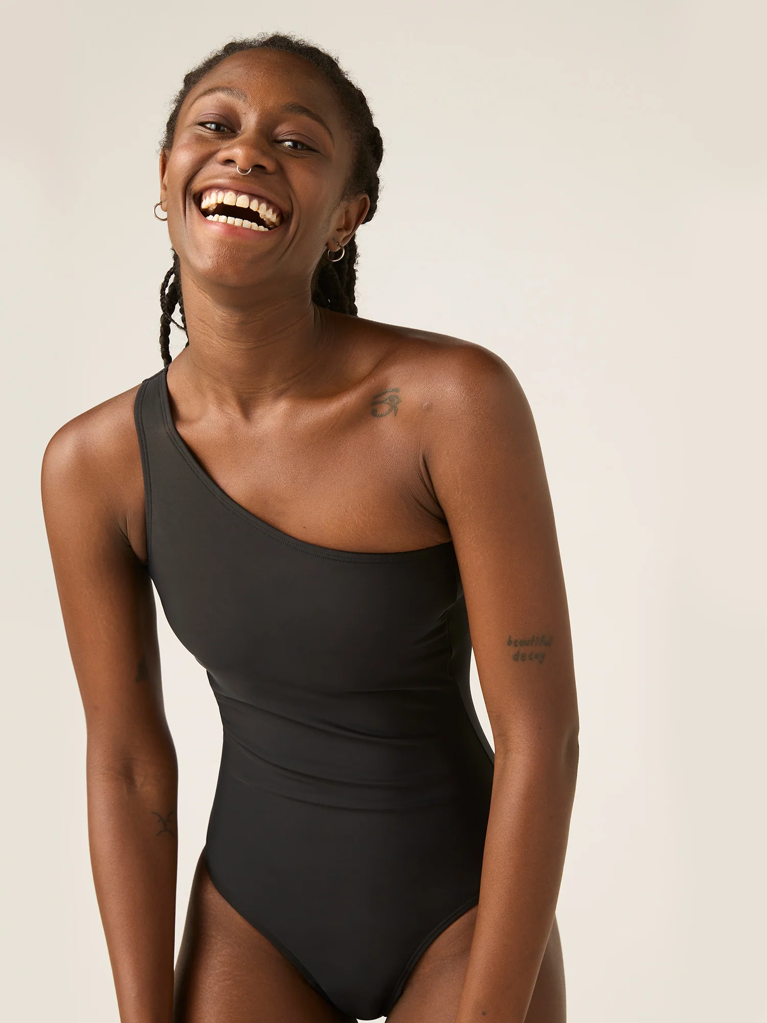 Swimwear One-Shoulder One-Piece Light Black - Image 4