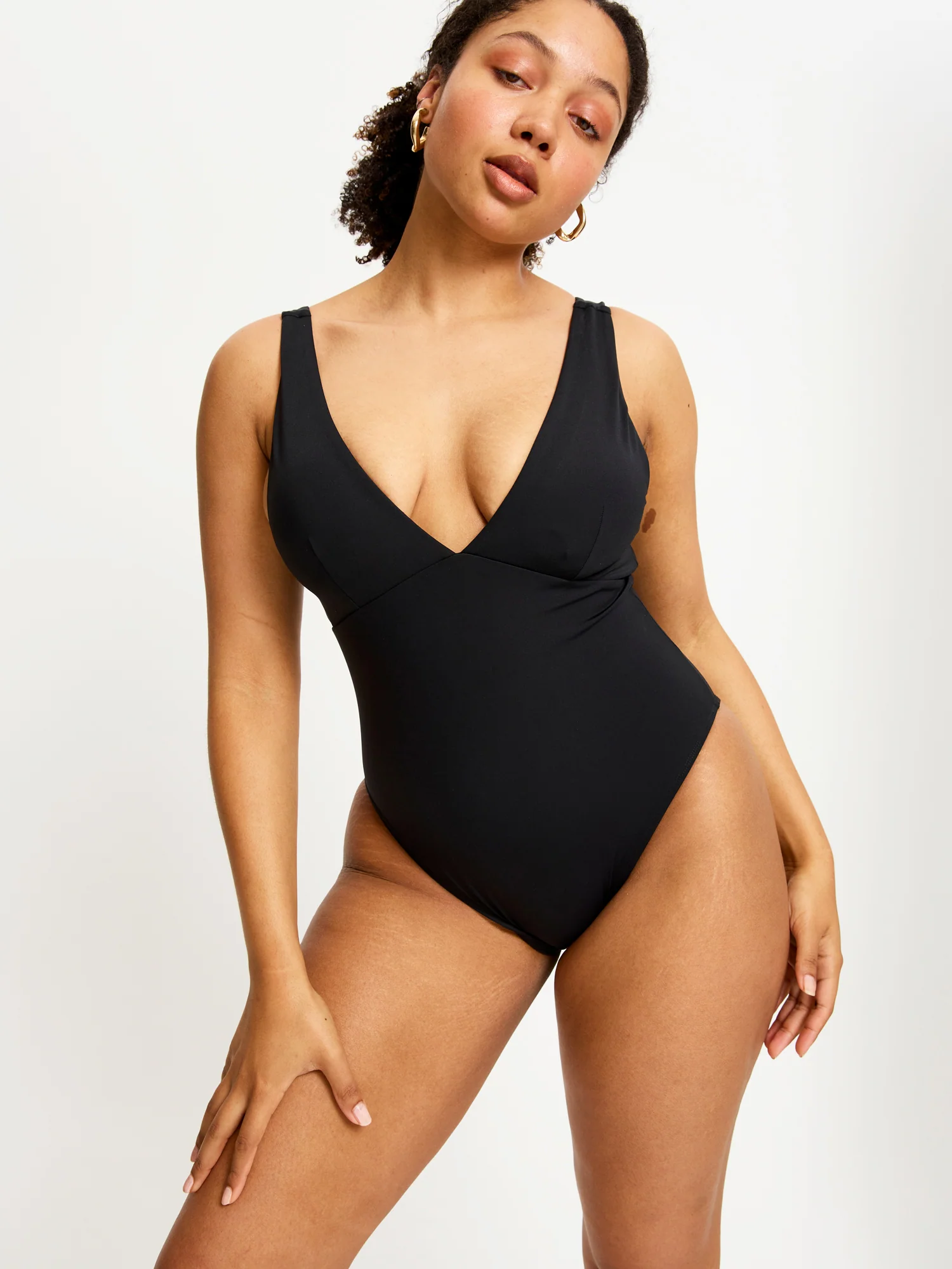 Swimwear V Plunge One Piece Light Black - Image 6